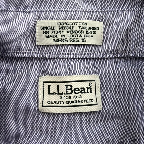 L.L.Bean Mens Dress Shirt Large 16 Neck Cotton Short Sleeve Classic Purple - Picture 6 of 12